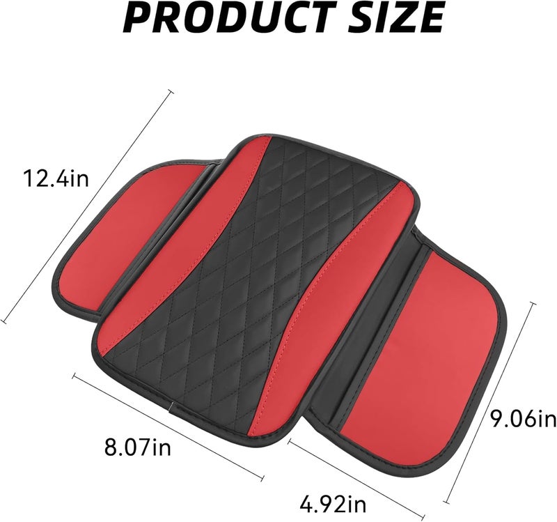 Tioollev Patchwork Leather Car Center Console Cover,Microfiber Leather Vehicle Armrest Protector Cushion with 2 Storage Bags,Universal Cars Armrest Cushion for SUV, Sedan, Truck (Red) - Image 2